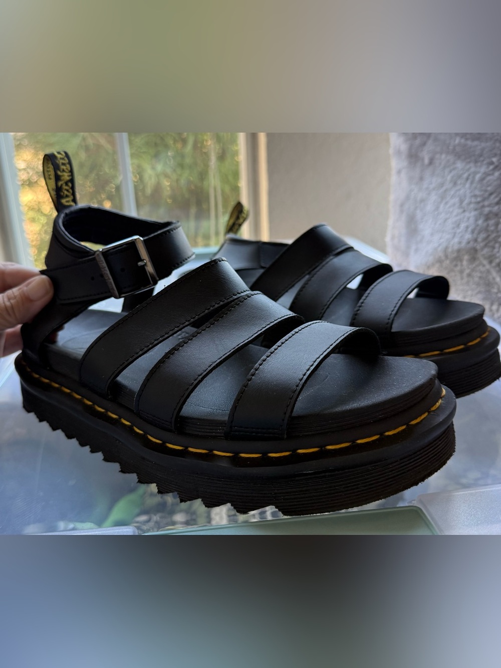 Dr. Martens Blaire Sandals, chunky serrated platform sole and signa Women’s 9
